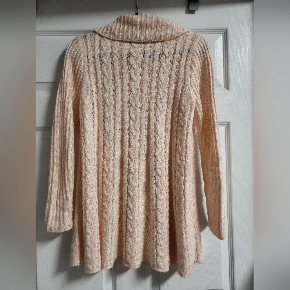 Joseph A - Peach, Cowl Neck, Cable Knit Sweater with Loose Fit Waist - Size S - Picture 2 of 6